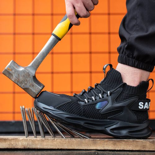 Tmax Schuhe Atmungsaktiv mit Stahlkappe Schutzschuhe Schwarz